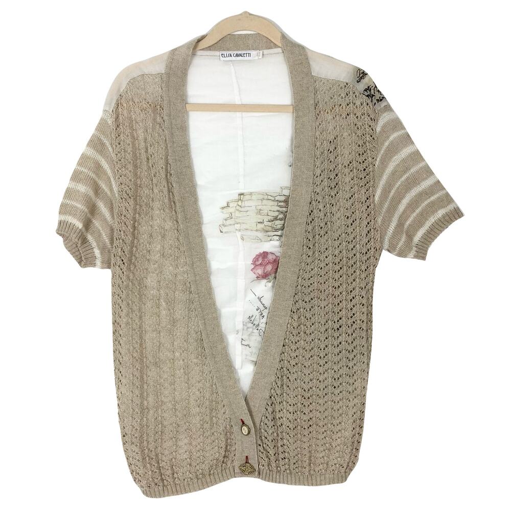NWOT ELISA CAVALETTI Top Cardigan Women~L ITALY Oversized Graphic Art-2Wear Knit